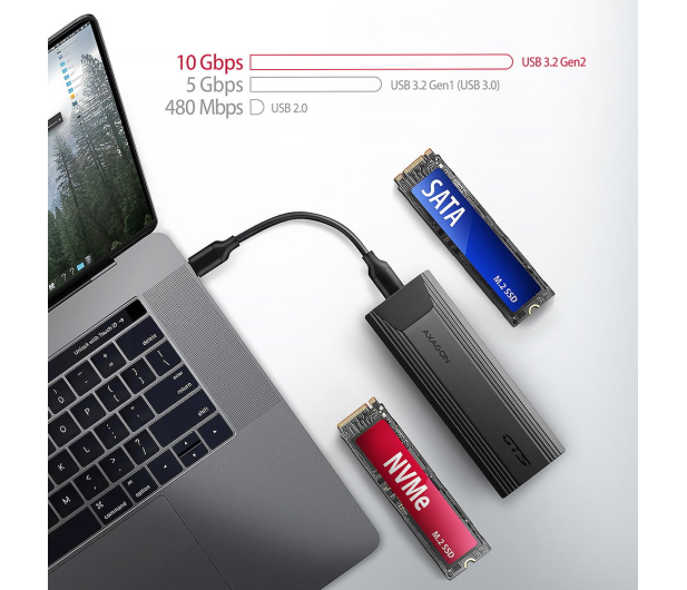 Axagon EEM2-GTS2, USB-C 10Gbps - M.2 NVMe & SATA SSD THIN box - 1353425 - zdjęcie 3